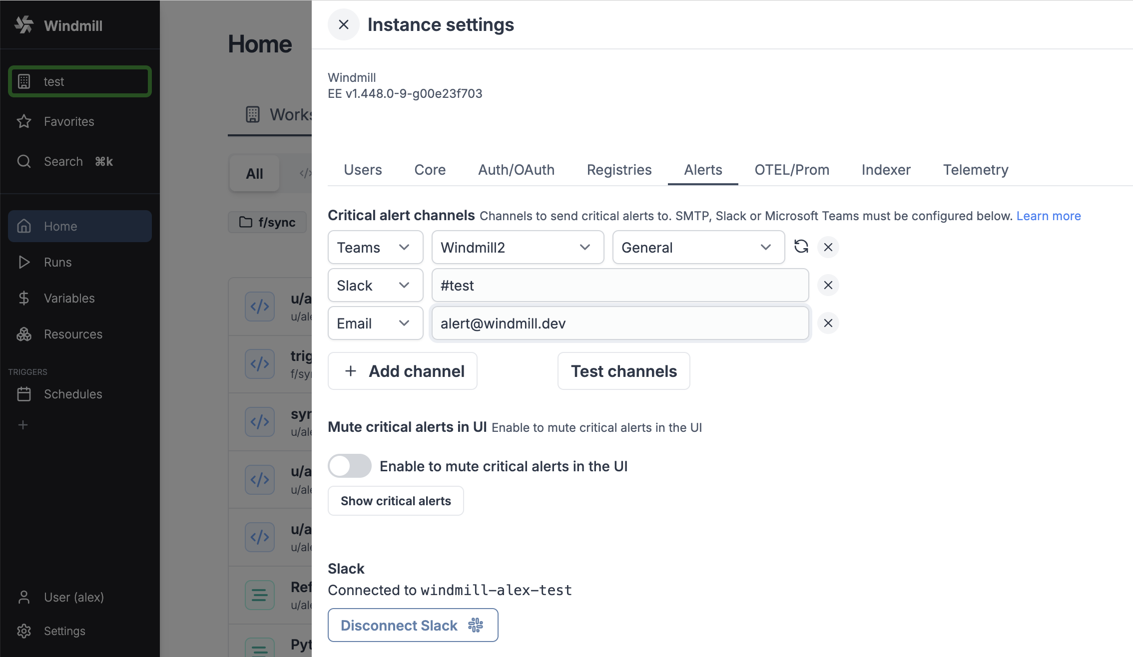 Critical alert channels Config